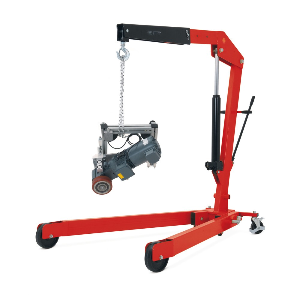Produktabbildung: C-Ware Werkstattkran mit gespreiztem Fahrgestell und Schnellhub, klappbar, TK 1.500-2.000 kg, RAL 3020 verkehrsrot