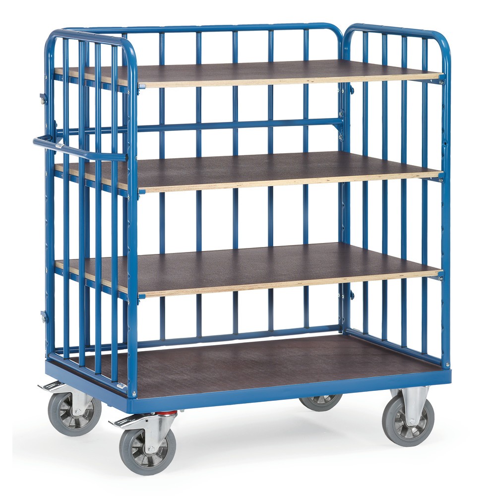 Produktabbildung: fetra® Schwerlast-Etagenwagen, 4 Etagen, 3 Gitterwände, Tragkraft 1.200 kg, HxBxL 1.583 x 824 x 1.384 mm