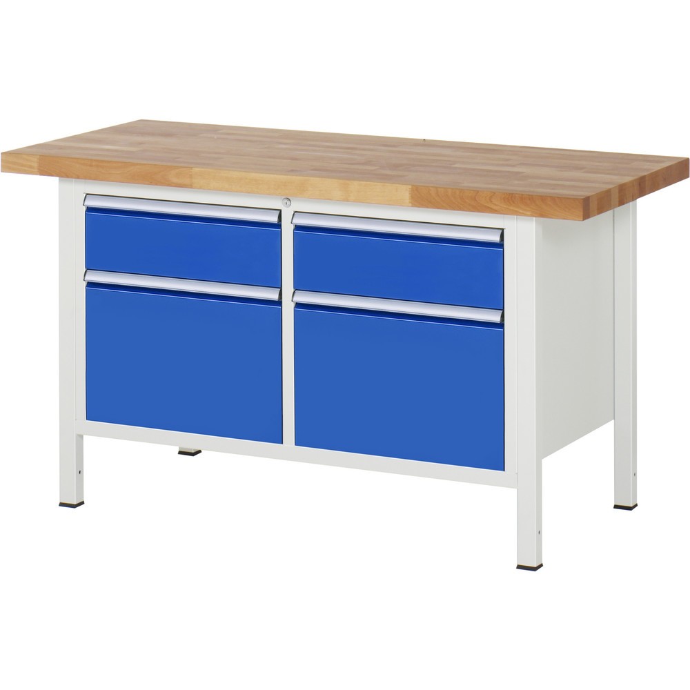Produktabbildung: RAU Werkbank Serie 8000, 1 Doppel-Container, HxBxT 840-1.040 x 1.500 x 700 mm, 4 x 90%-Auszug-Schubladen